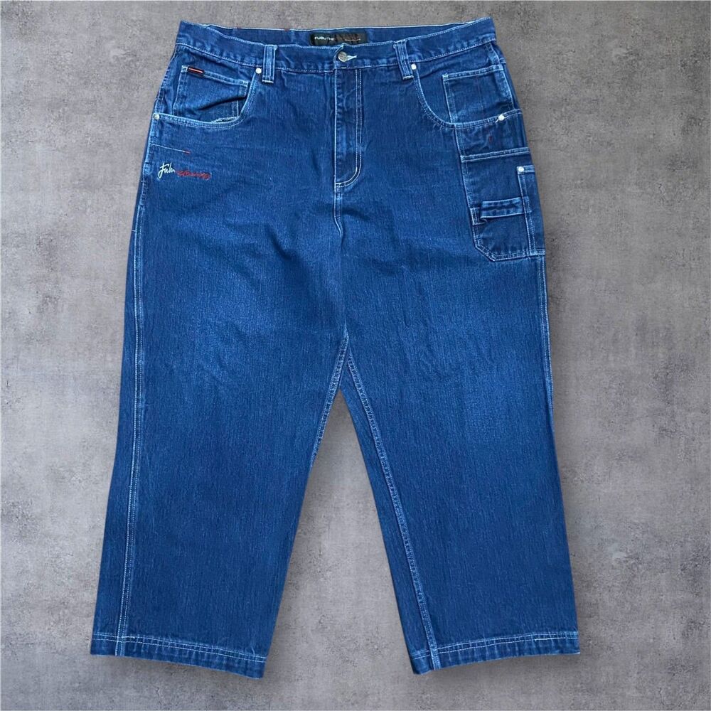 FUBU Vintage Baggy Grunge Skater Dark Denim Jeans Wide Leg Men's Size 42 x 30